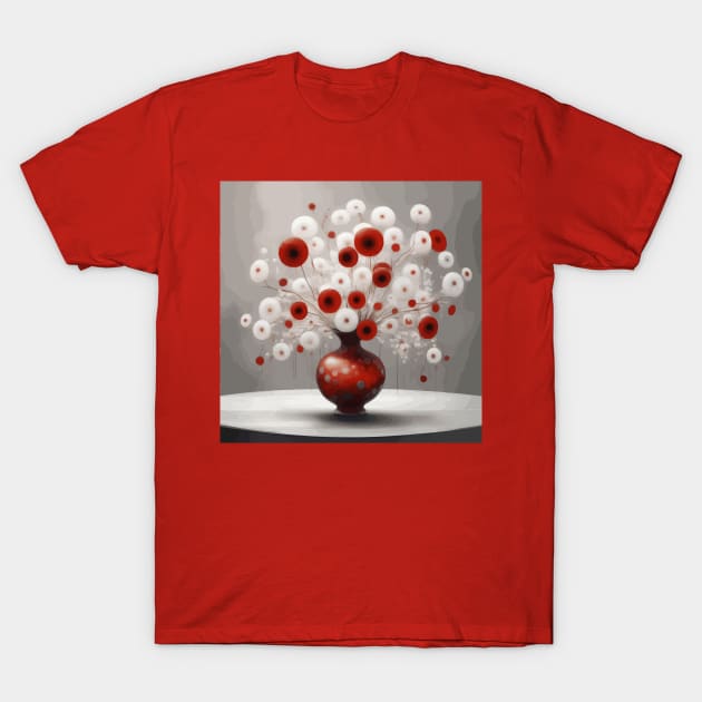 Red and White Abstract Flowers in a Red Vase T-Shirt by bragova